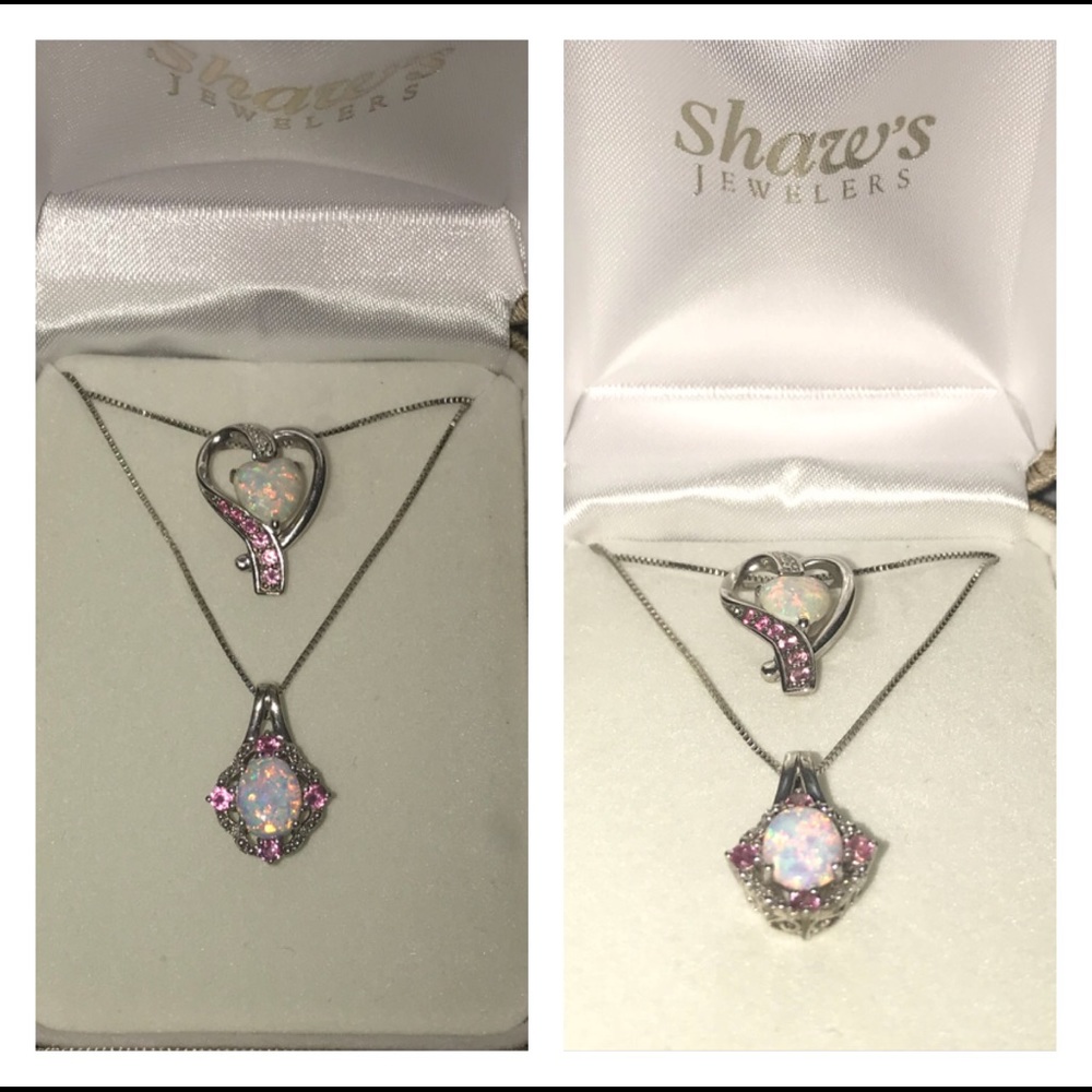 SterlingSlvr LabCreatesOpal PinkSapphire necklaces